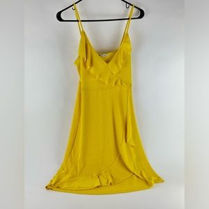 Zara lemon yellow ruffle faux wrap dress. Size:S